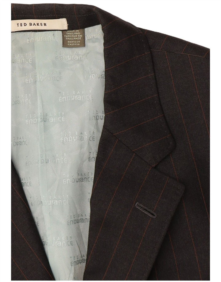 Giacca blazer da uomo a 3 bottoni Ted Baker EU 42 XL lana a righe grigie