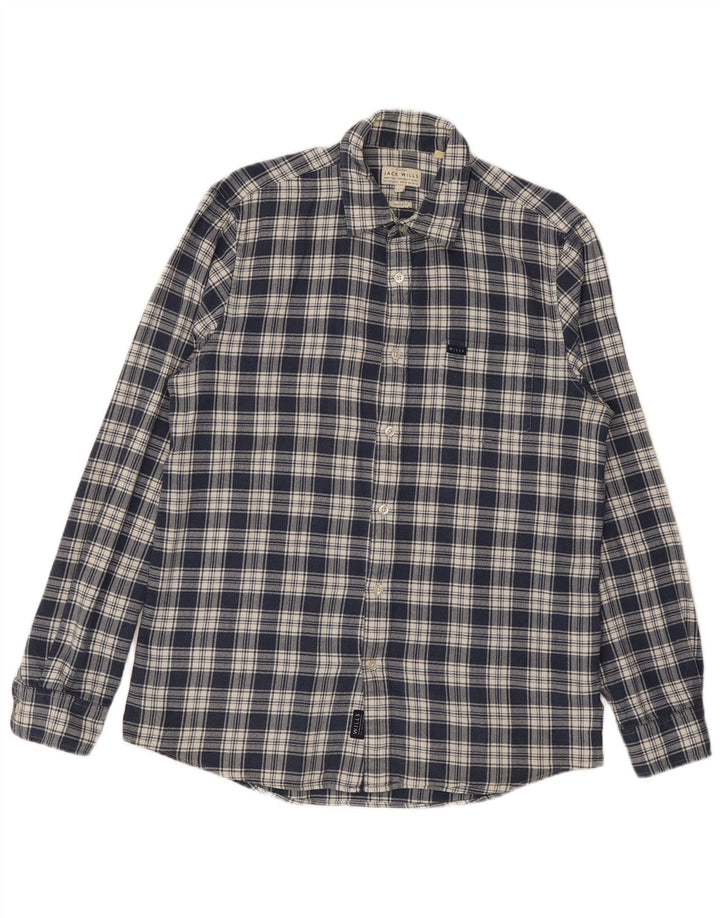JACK WILLS Camicia da uomo in flanella dalla vestibilità classica, cotone medio a quadri blu navy