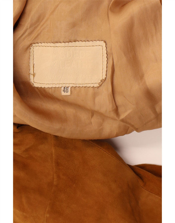 Giacca blazer vintage da donna in pelle scamosciata a 3 bottoni IT 48 XL in pelle marrone