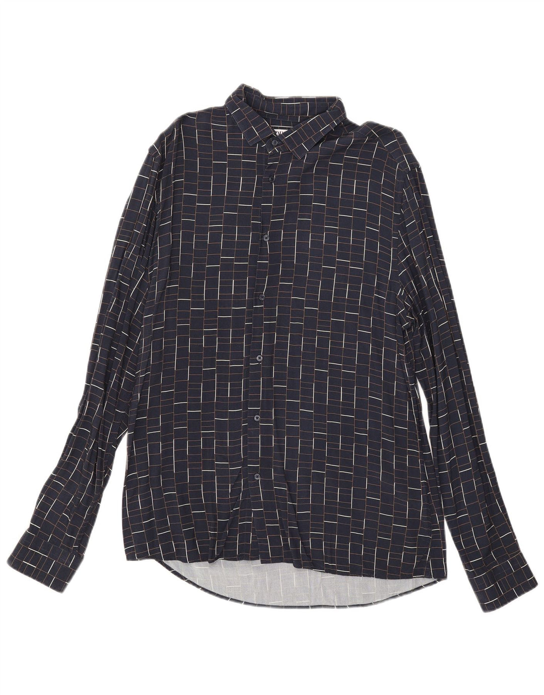 Camicia Zara da uomo slim fit grande in viscosa a quadri blu navy