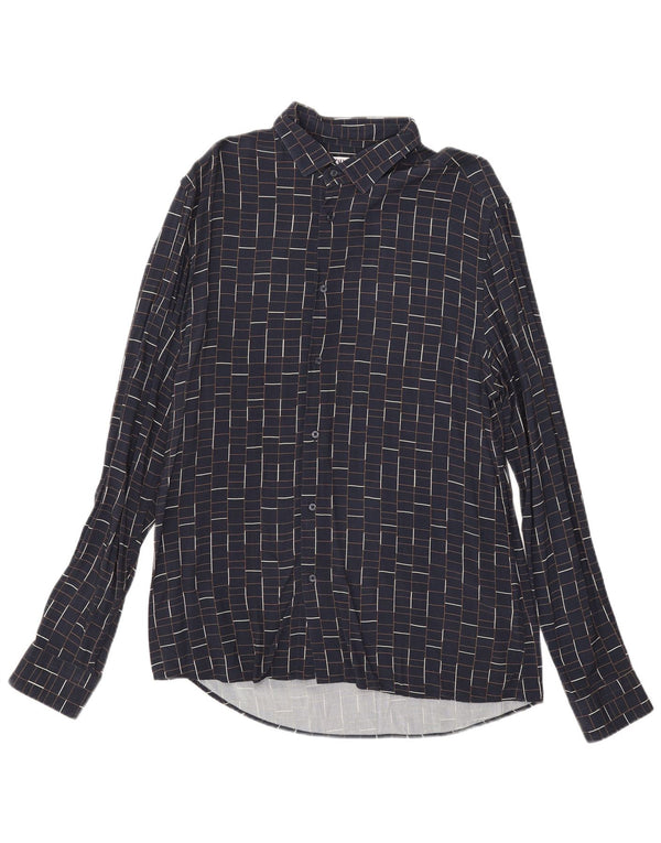Camicia Zara da uomo slim fit grande in viscosa a quadri blu navy