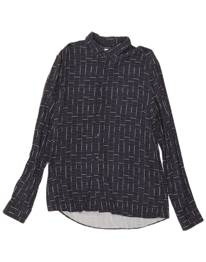 Camicia Zara da uomo slim fit grande in viscosa a quadri blu navy
