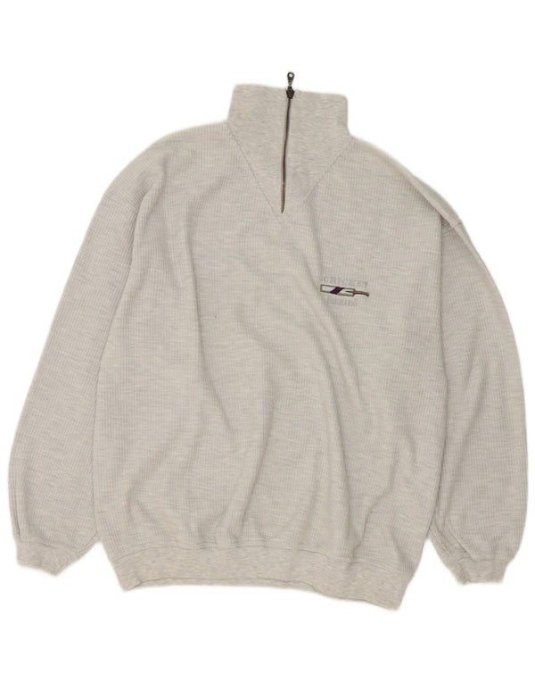 Maglione vintage da uomo con zip e collo XL in cotone chiazzato grigio