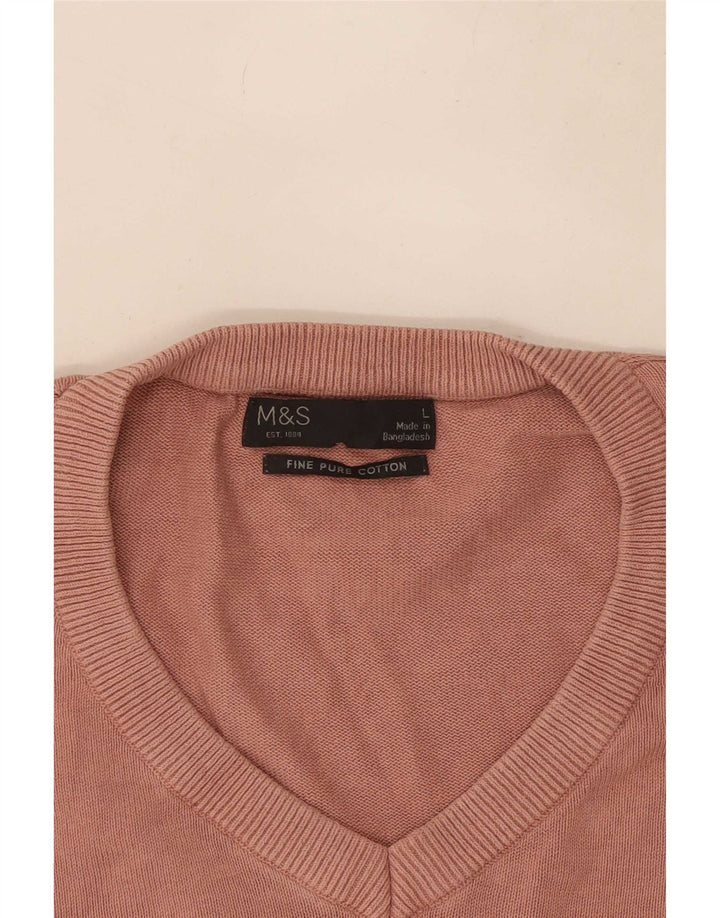Maglione da uomo con scollo a V Marks & Spencer grande in cotone rosa