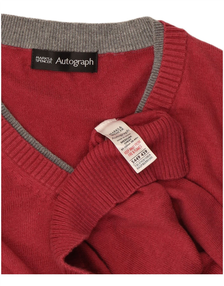 Maglione da uomo con scollo a V autografo Marks & Spencer in cotone bordeaux medio