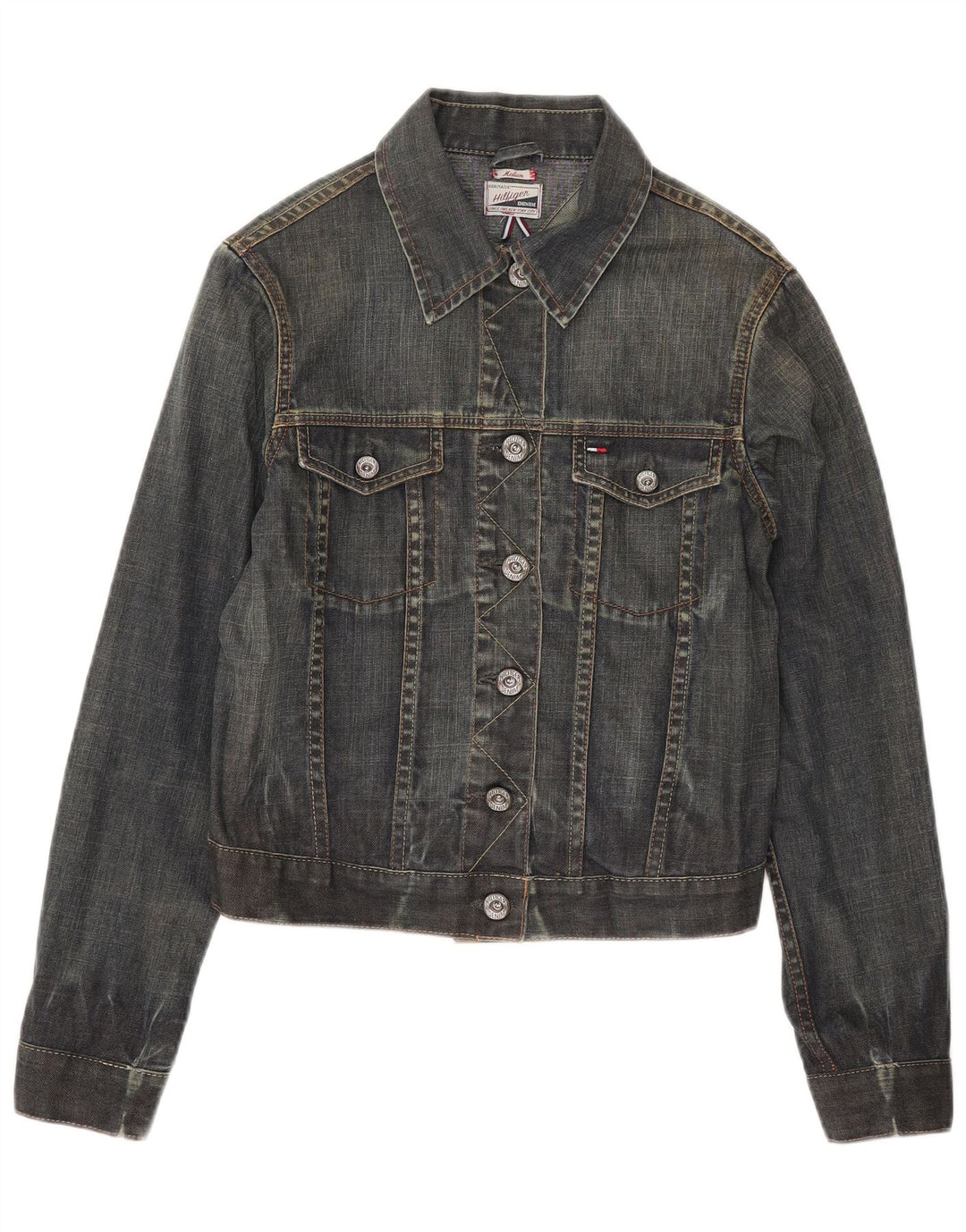 Giacca in denim corto da donna Tommy Hilfiger UK 12 cotone blu medio