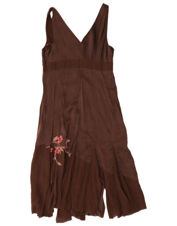 Abito asimmetrico senza maniche da donna Coast UK 14 Seta floreale marrone medio