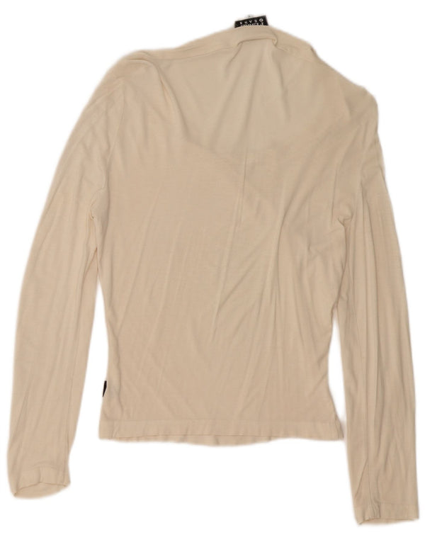 Gianfranco Ferre Top grafico da donna manica lunga UK 10 piccolo bianco sporco
