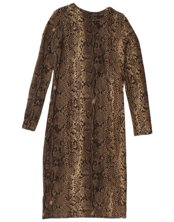 Vestito aderente a maniche lunghe da donna Zara UK 12 Stampa animalier marrone medio