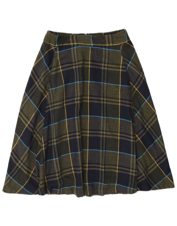 Gonna svasata da donna Benetton UK 8 Small W27 viscosa a quadri kaki