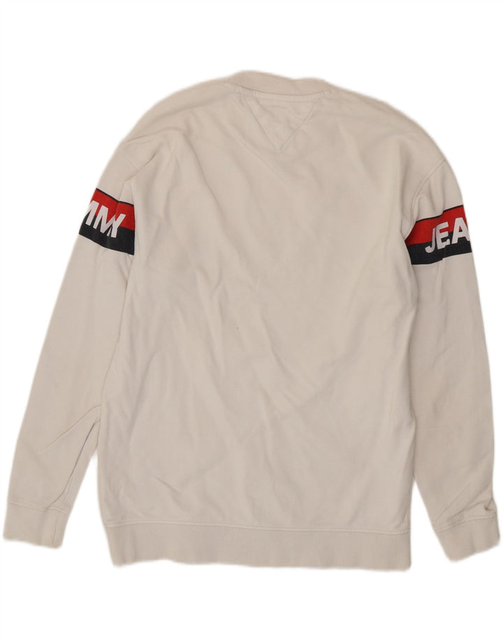 TOMMY HILFIGER Mens Graphic Sweatshirt Jumper Small White Cotton Vintage Tommy Hilfiger and Second-Hand Tommy Hilfiger from Messina Hembry 