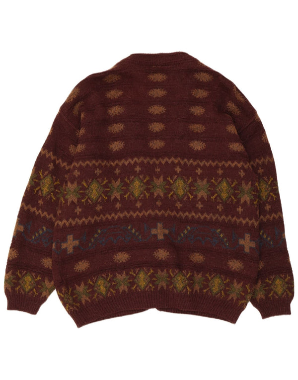 Maglione cardigan da uomo vintage IT 50 lana di alpaca Fair Isle marrone medio