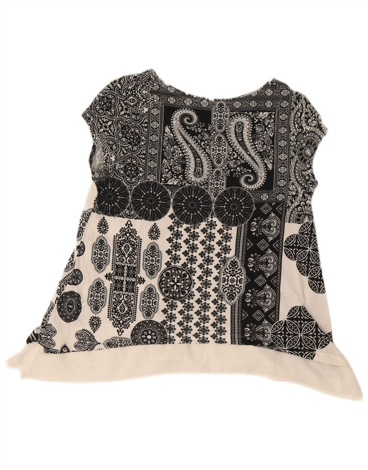 Desigual Donna Camicetta Asimmetrica Top UK 12 Cotone Paisley Bianco Medio