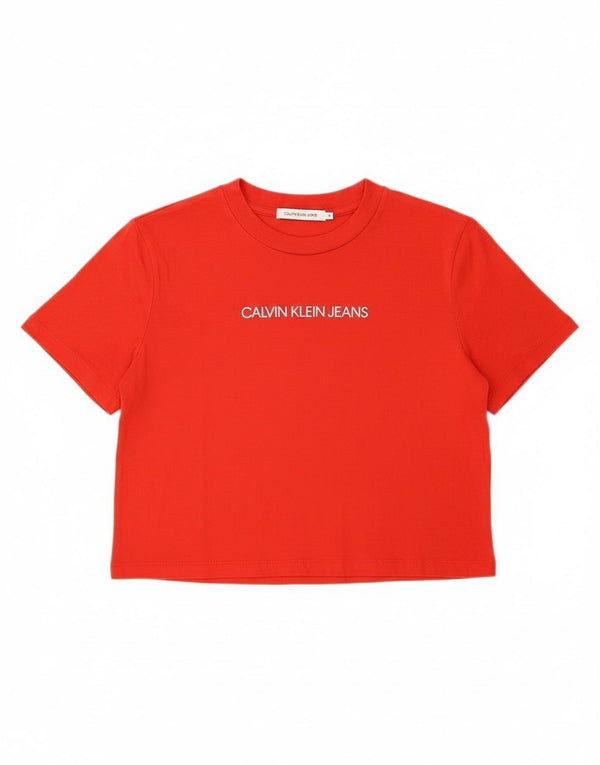 Calvin Klein Womens Crop Graphic T-Shirt Top UK 12 Medium Red Cotton