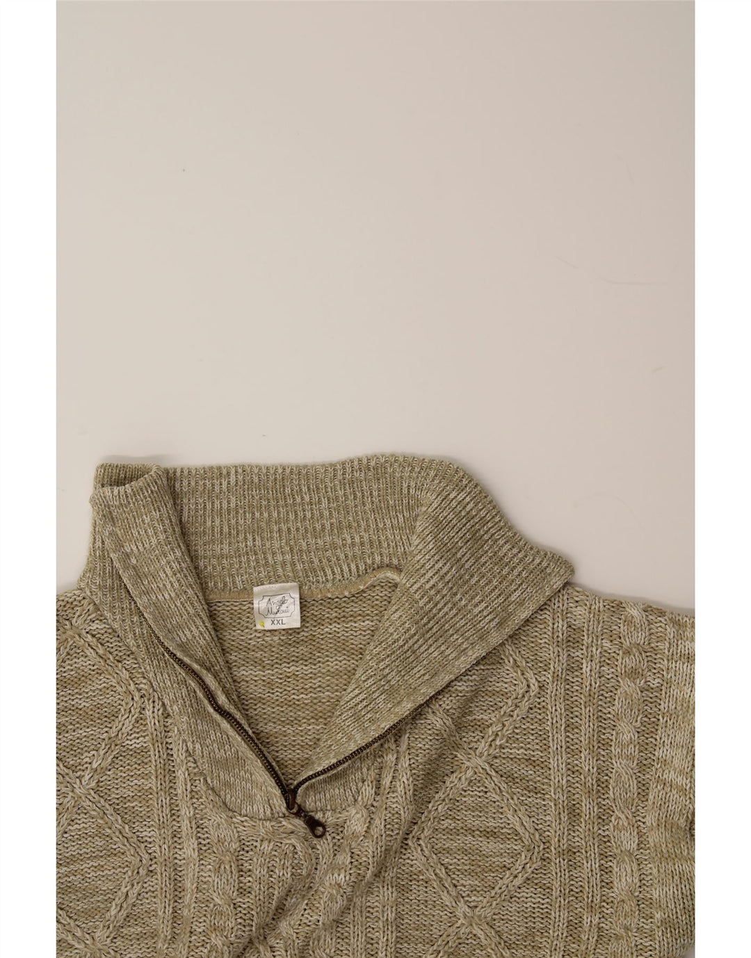 Maglione da uomo VINTAGE con zip e collo 2XL Poliacrilico beige