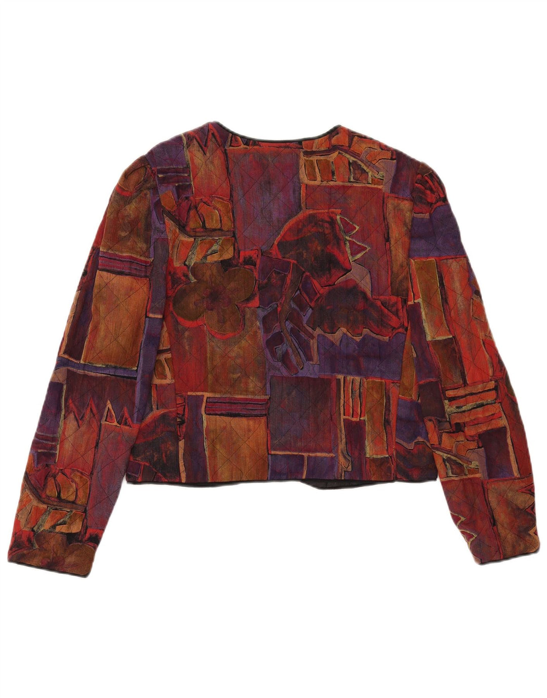 Giacca blazer corta da donna VINTAGE US 10 grande geometrica multicolore