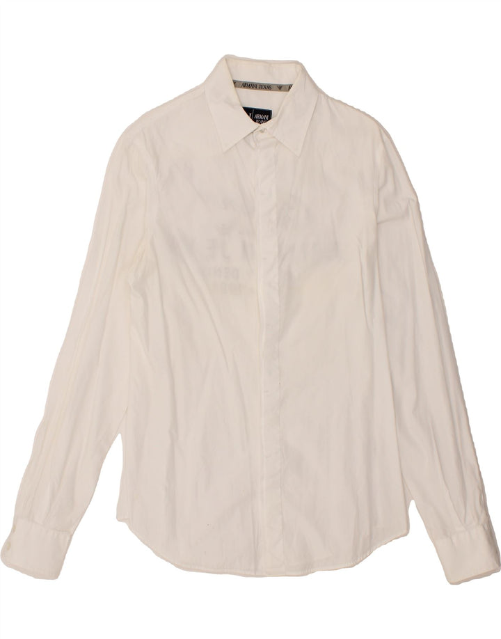 ARMANI JEANS Mens Graphic Shirt Medium White Vintage Armani Jeans and Second-Hand Armani Jeans from Messina Hembry 