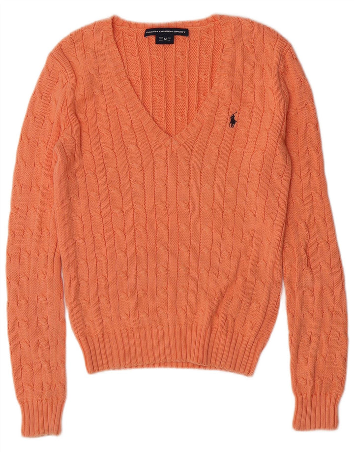 Maglione maglione con scollo a V da donna Ralph Lauren UK 12 Arancione medio