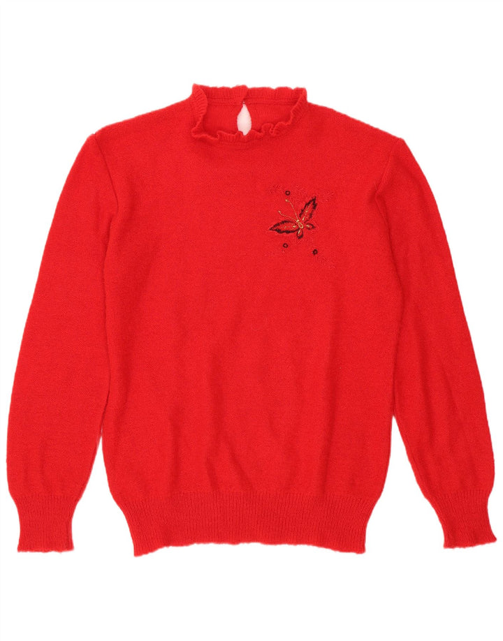 Maglione maglione vintage da donna con collo dolcevita UK 14 Farfalla rossa media