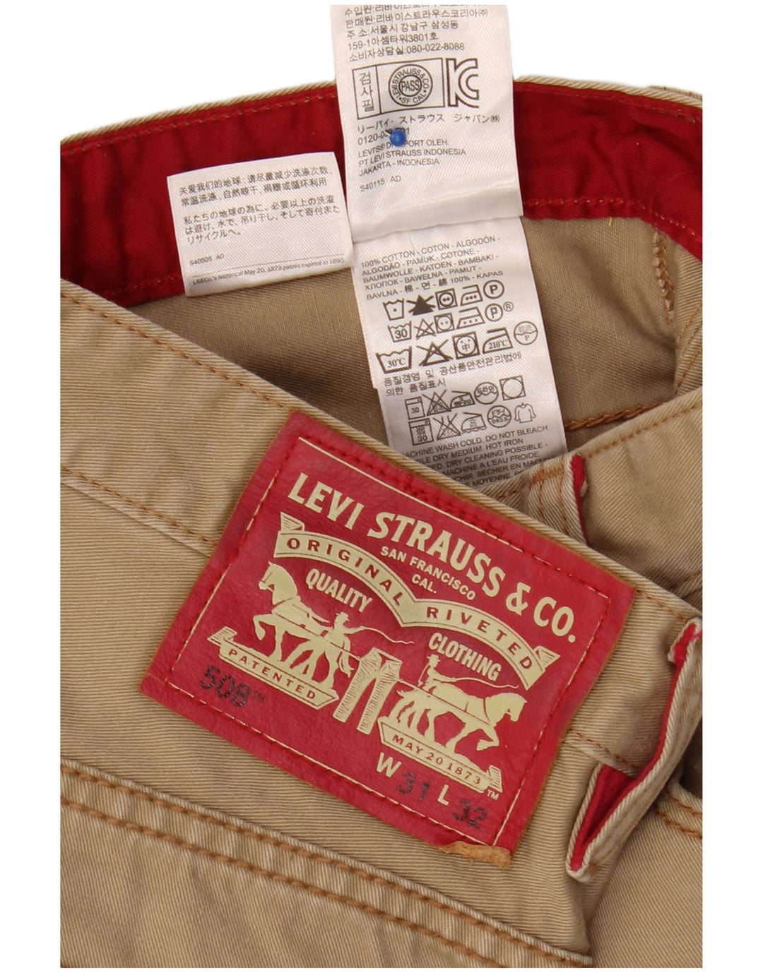 Levi's Mens 508 Regular Tapered Jeans W31 L32 Beige Cotton