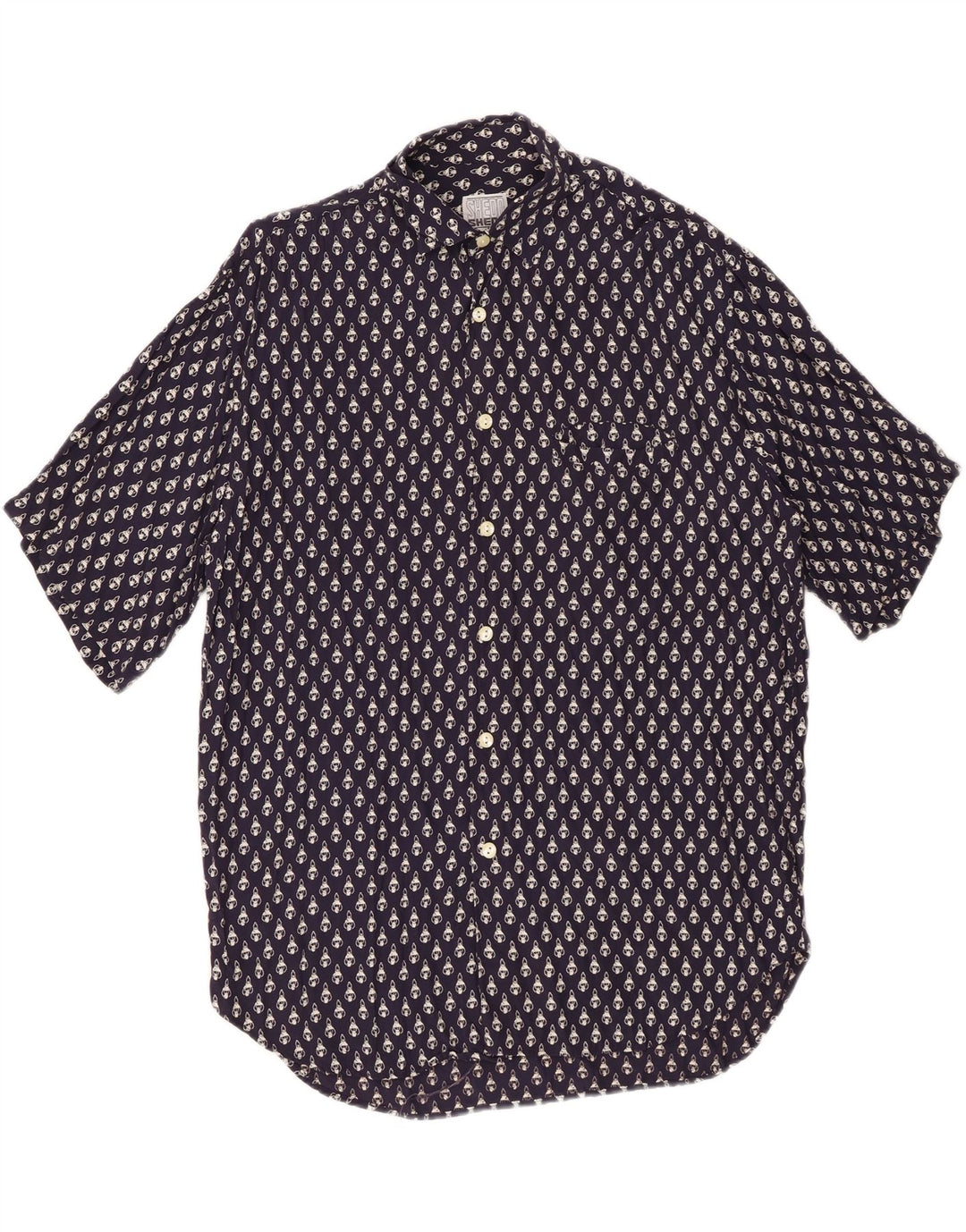 Camicia a maniche corte da uomo con motivo astratto VINTAGE in viscosa blu navy medio