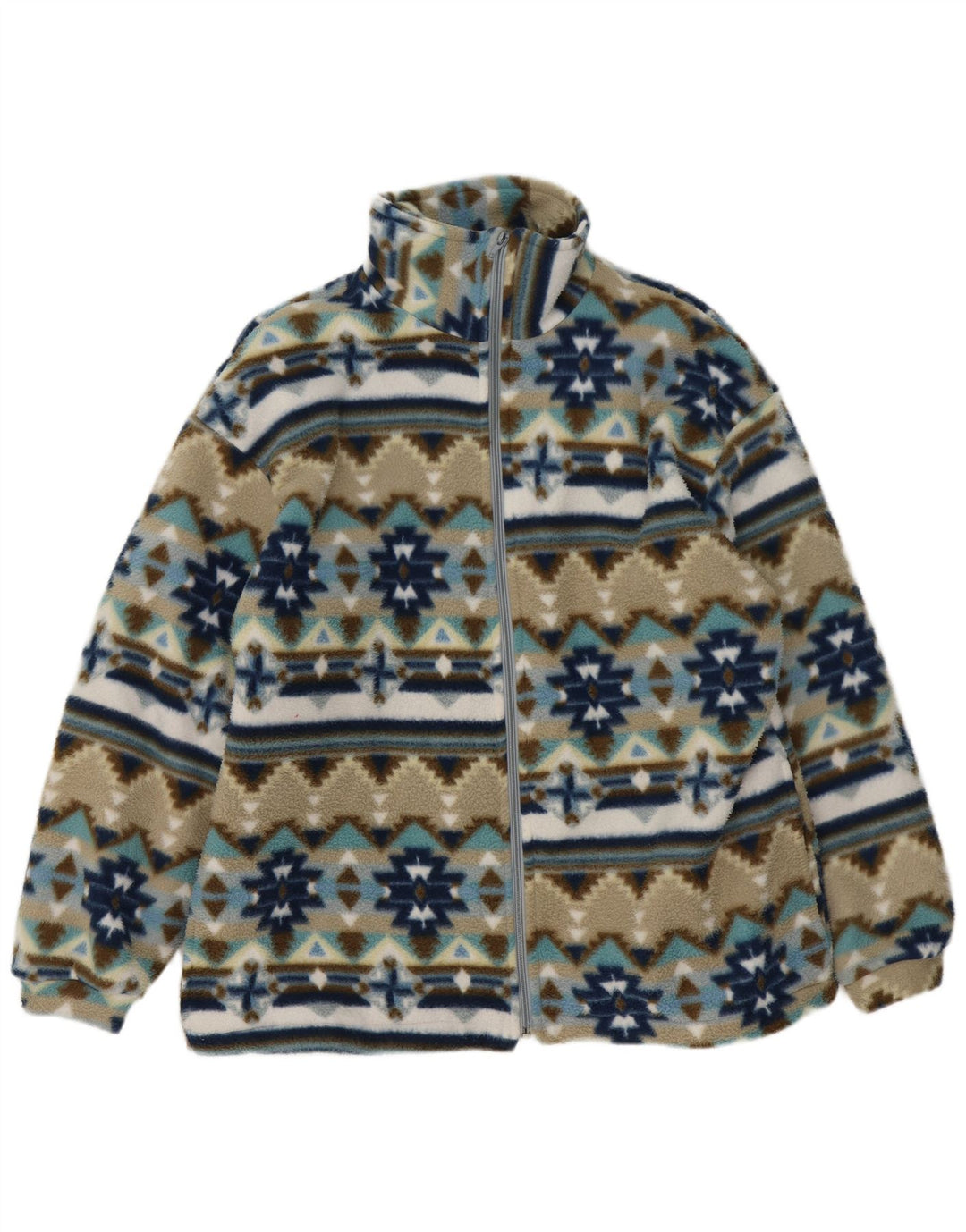 Giacca in pile vintage da uomo UK 40 grande motivo geometrico multicolore