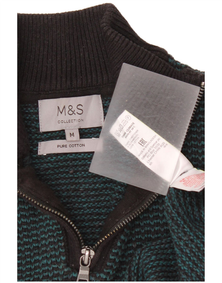 Maglione da uomo Marks & Spencer con zip e collo in cotone a righe verde medio