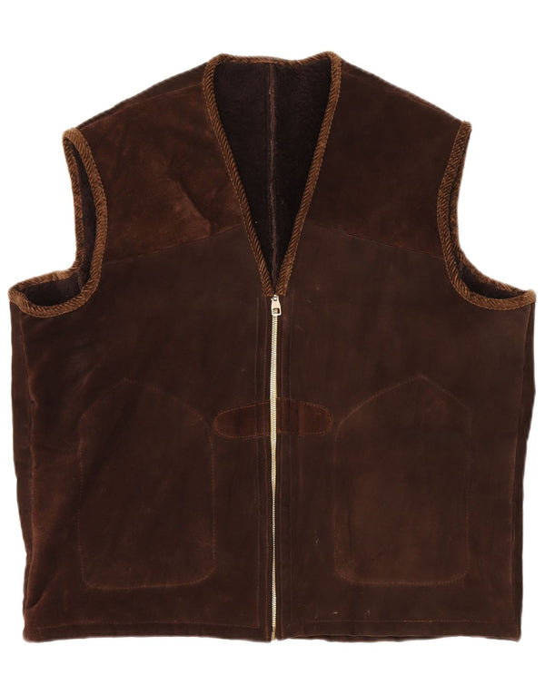 Gilet vintage da uomo in pelle scamosciata UK 42 XL Marrone