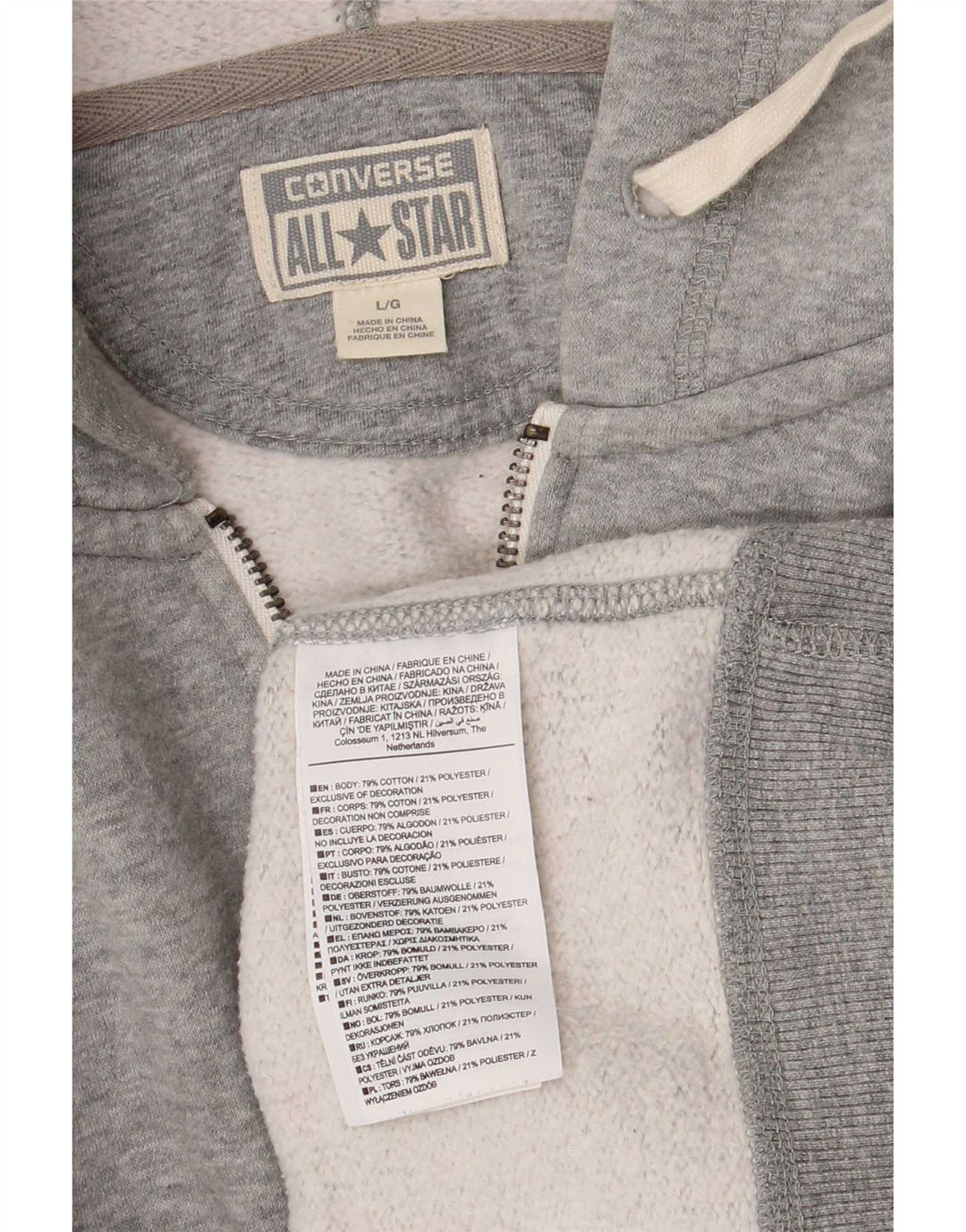 Maglione con cappuccio e zip da donna Converse UK 16 grande cotone grigio