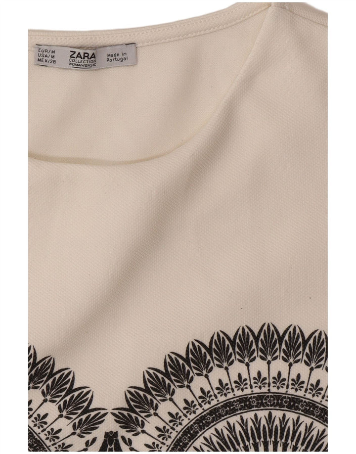Abito a trapezio senza maniche da donna Zara UK 12 Bianco medio geometrico