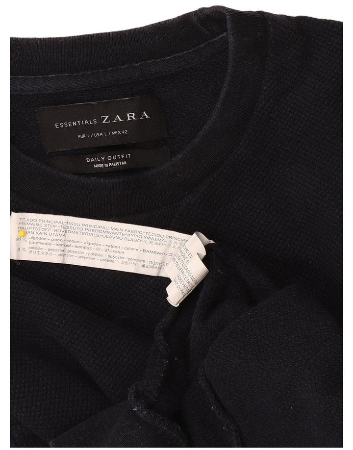 Felpa Zara da uomo maglione grande in cotone blu navy