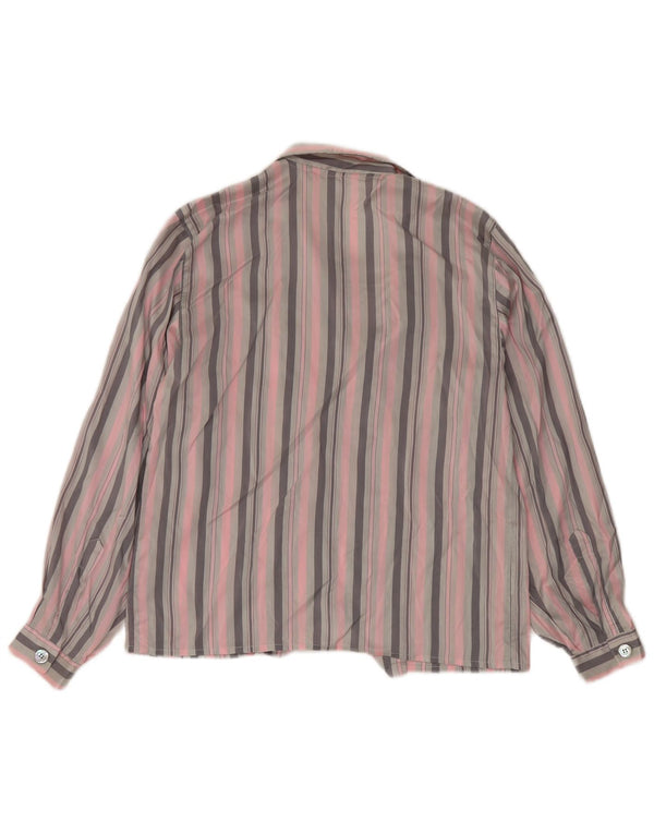 Camicetta camicia doppiopetto vintage da donna UK 18 XL a righe grigie