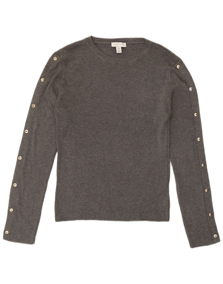 Topshop Donna Top Manica Lunga UK 16 Grande Acrilico Grigio