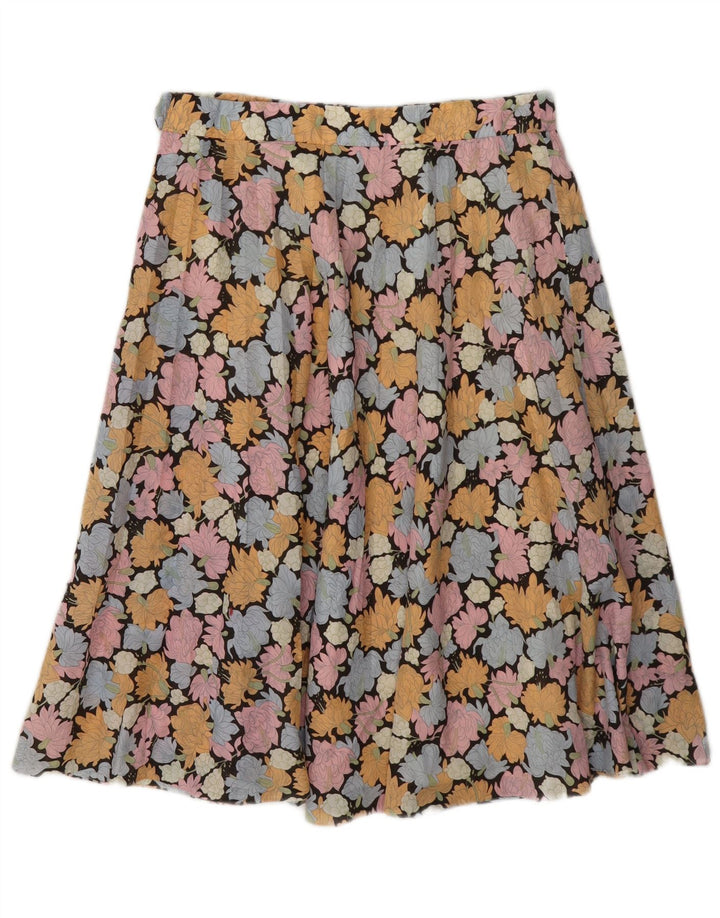 Gonna a trapezio da donna vintage W28 piccolo motivo floreale multicolore