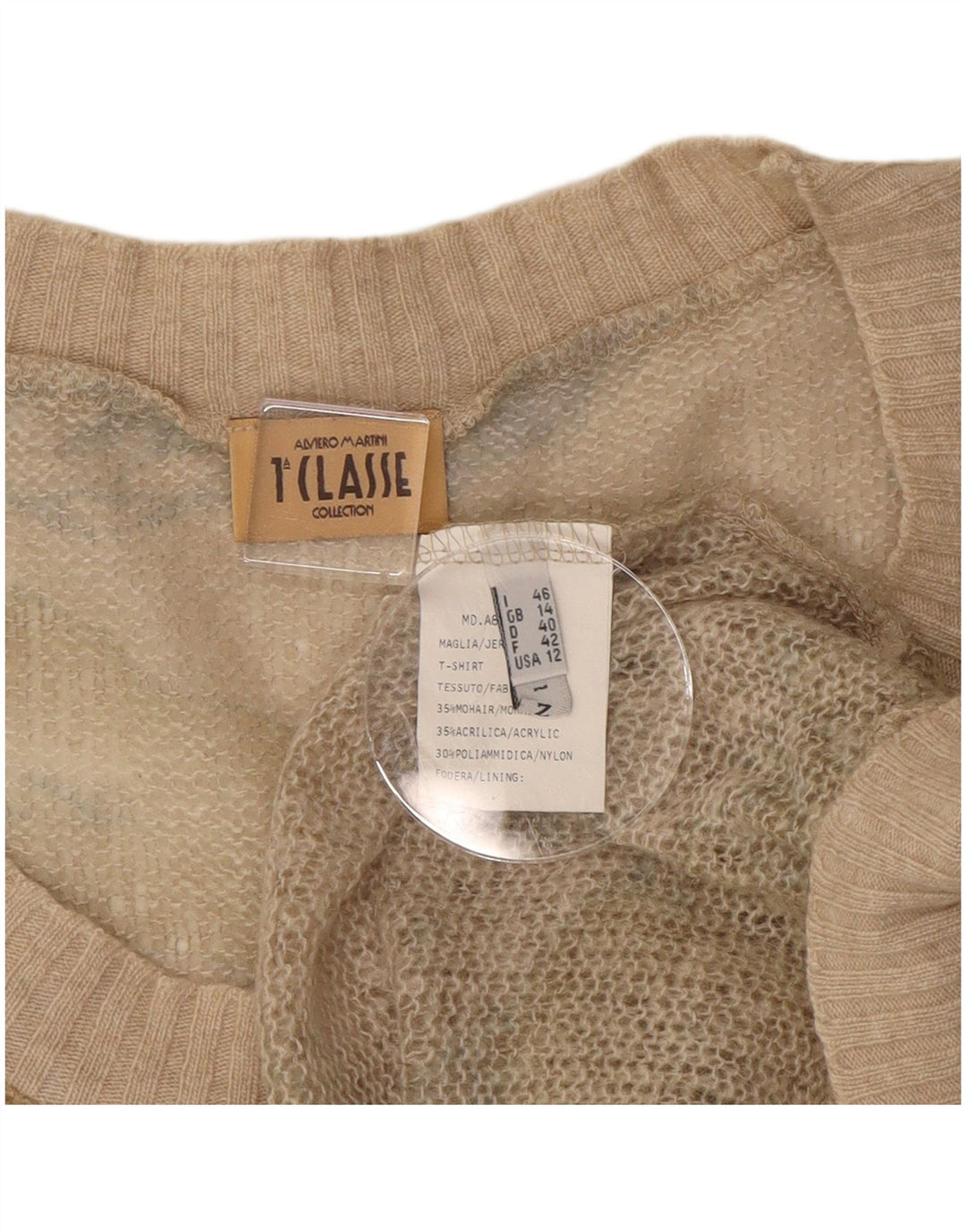ALVIERO MARTINI Maglione da donna con scollo a barca UK 14 Beige medio
