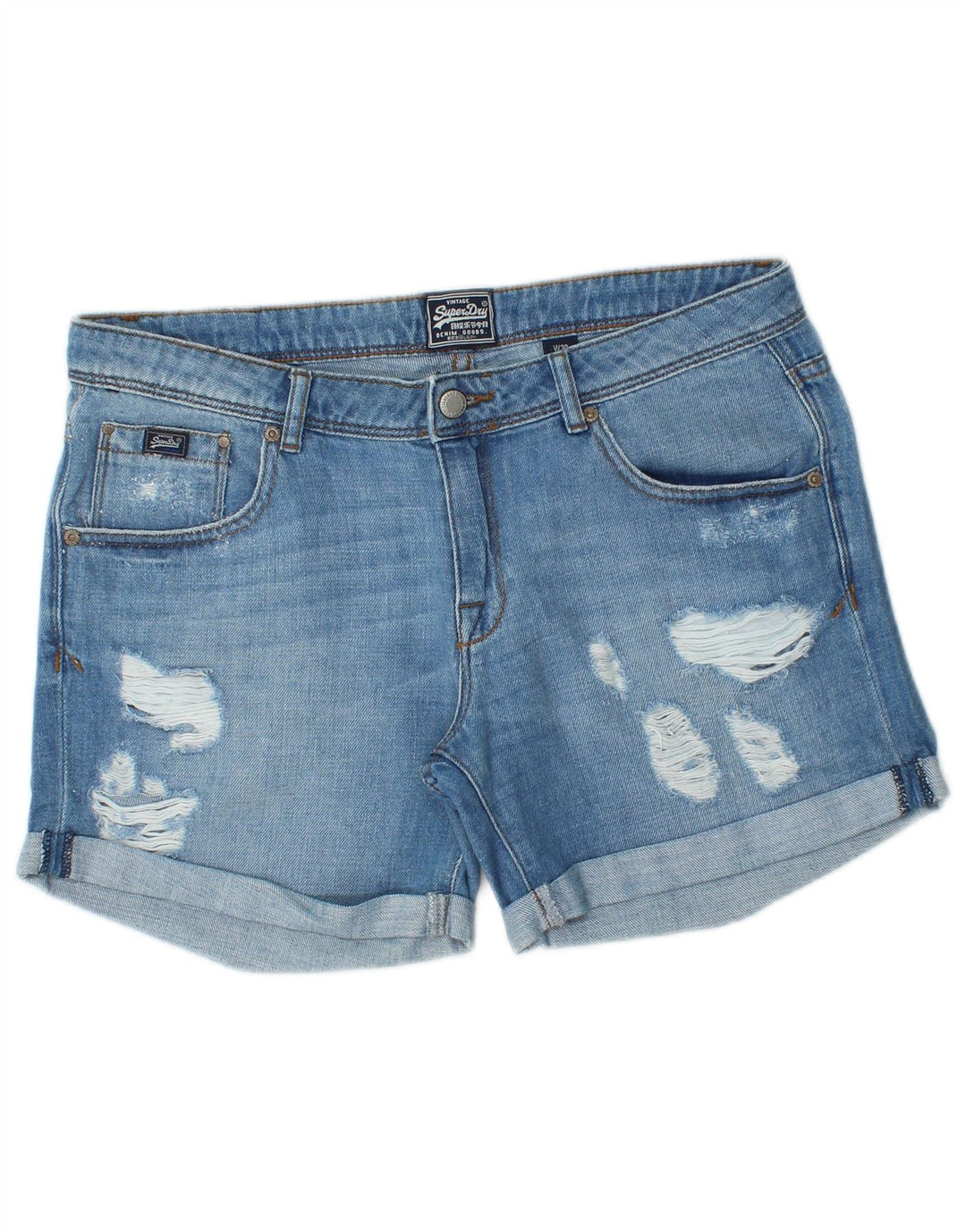 Pantaloncini di jeans invecchiati da donna Superdry W30 cotone blu medio