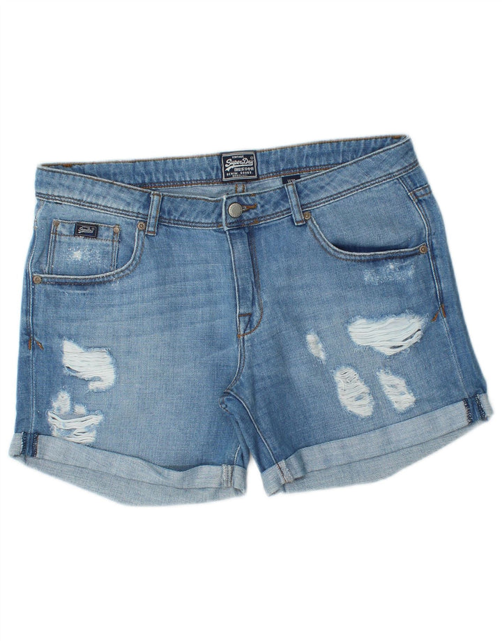 Pantaloncini di jeans invecchiati da donna Superdry W30 cotone blu medio