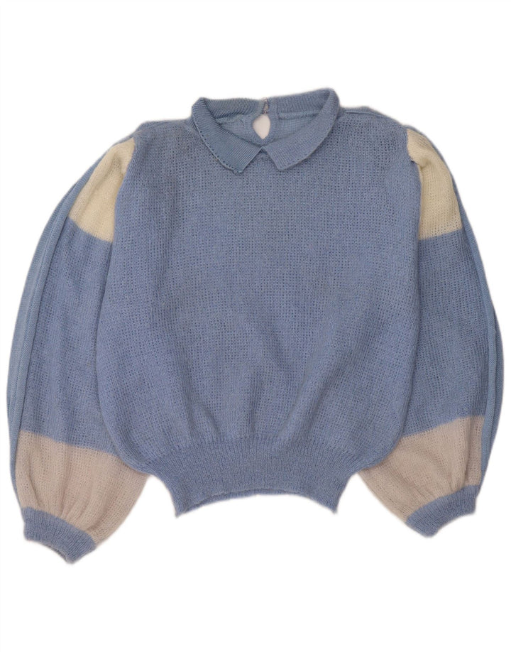 Maglione vintage da donna con collo alto IT 44 Colorblock blu medio