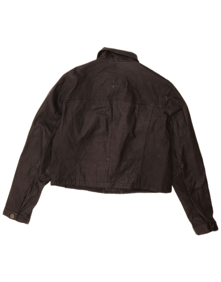 Giacca in pelle vintage da donna UK 16 grande in pelle nera