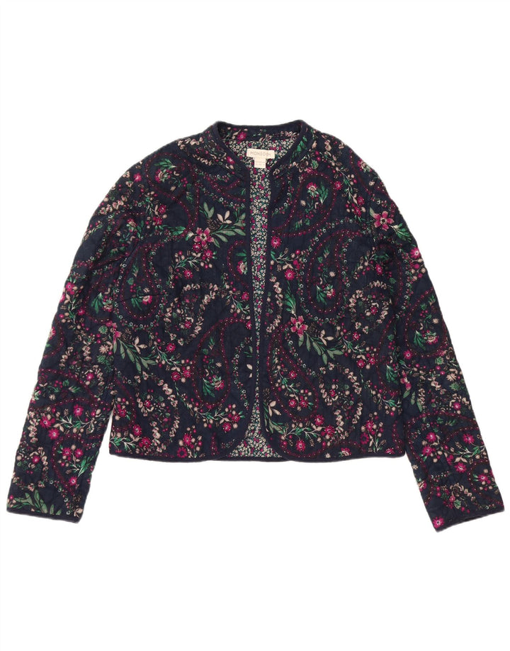 Giacca blazer aperta da donna Monsoon UK 12 Cotone floreale blu navy medio