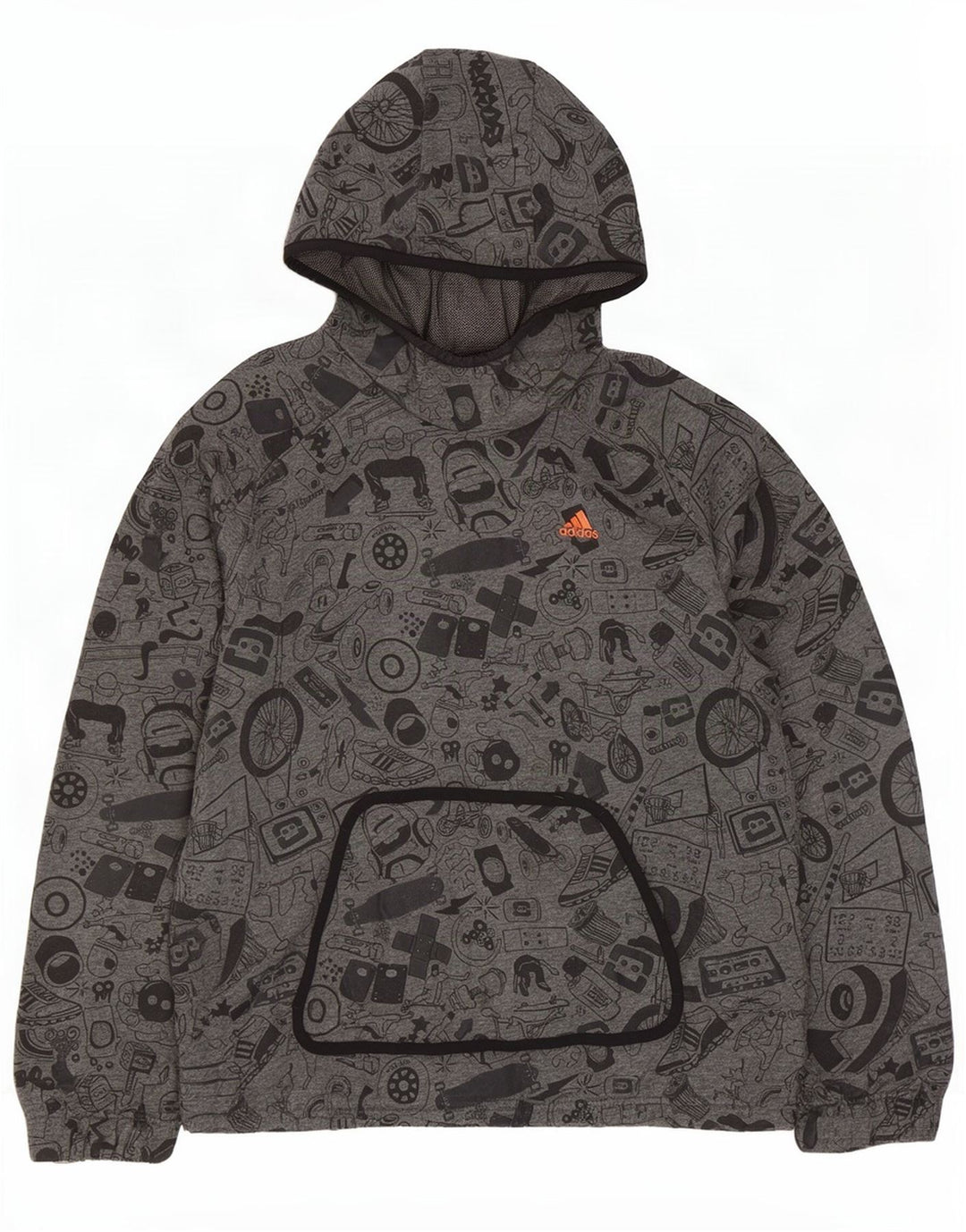 Felpa con cappuccio grafica da uomo con motivo astratto Adidas, piccola, in cotone grigio