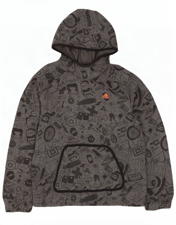 Felpa con cappuccio grafica da uomo con motivo astratto Adidas, piccola, in cotone grigio