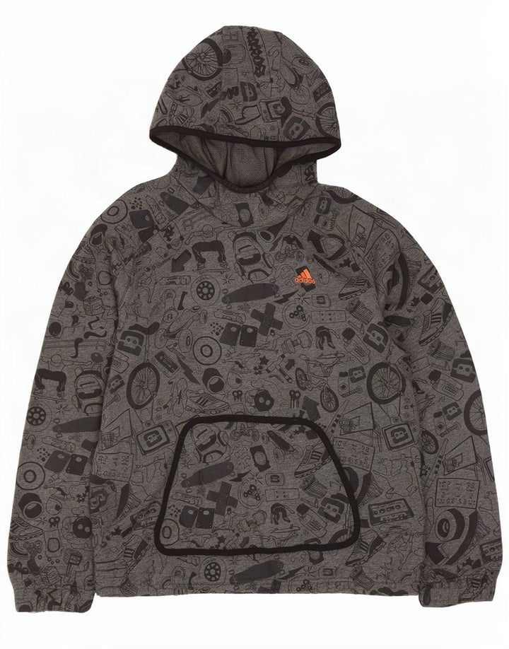 Felpa con cappuccio grafica da uomo con motivo astratto Adidas, piccola, in cotone grigio