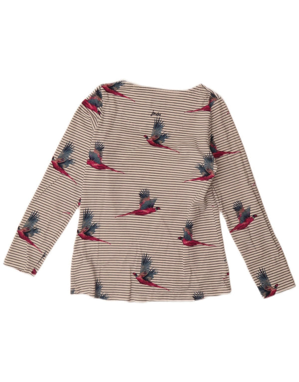 Joules Top grafico da donna a maniche lunghe UK 10 Piccolo cotone gessato bianco