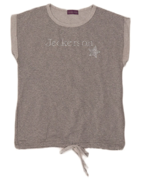 T-shirt grafica per ragazze Jeckerson Top 11-12 anni in cotone grigio screziato