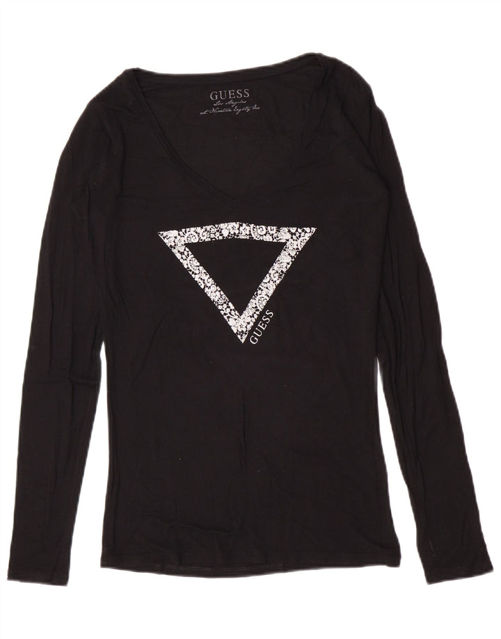 Guess Maglietta grafica da donna a maniche lunghe UK 12 Medium Nera