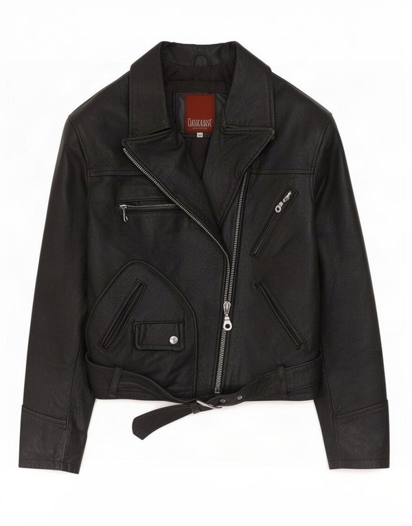 Giacca da motociclista in pelle vintage da donna IT 44 media nera