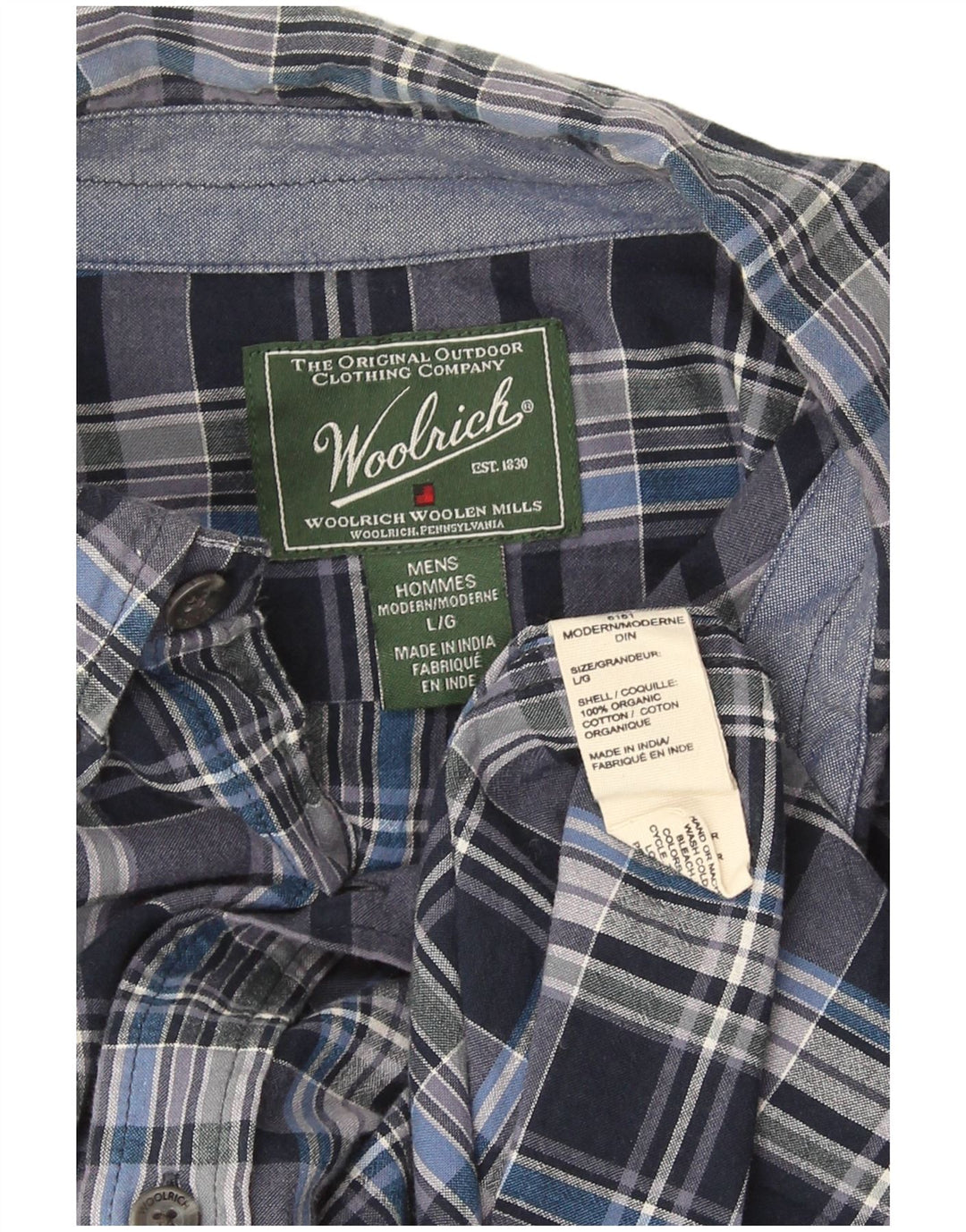 Camicia Woolrich da uomo a maniche corte, vestibilità regolare, grande cotone scozzese blu