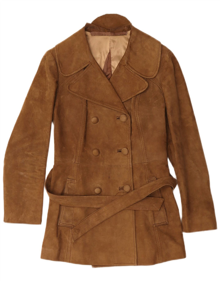 Trench vintage in pelle scamosciata da donna UK 12 marrone medio