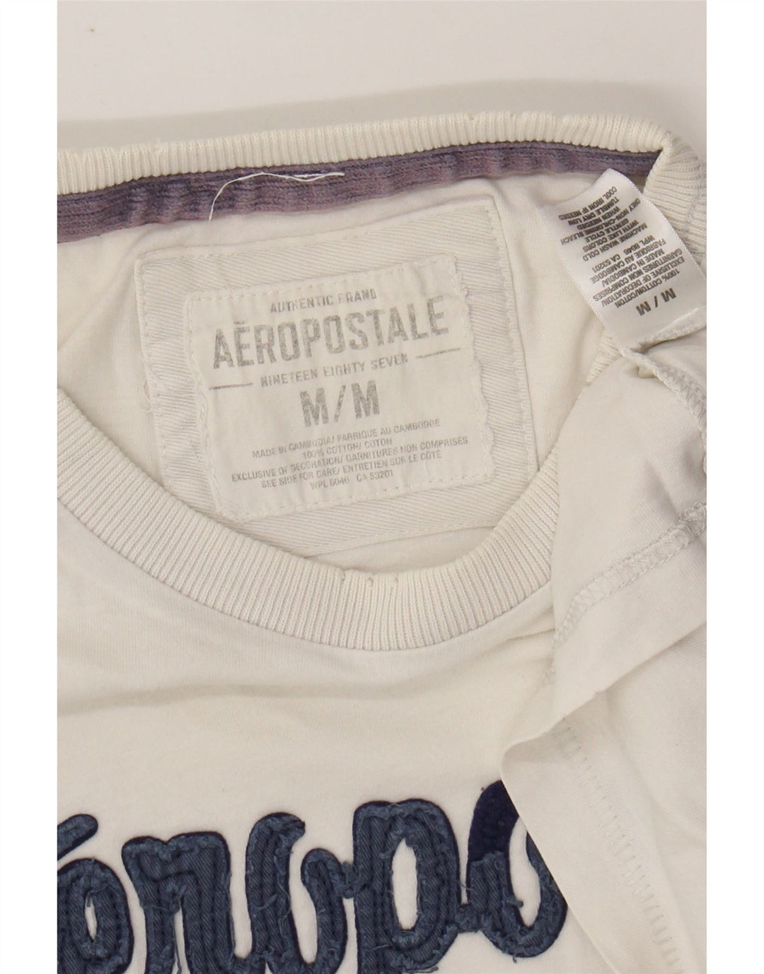 AEROPOSTALE Mens Graphic T-Shirt Top Medium White Cotton